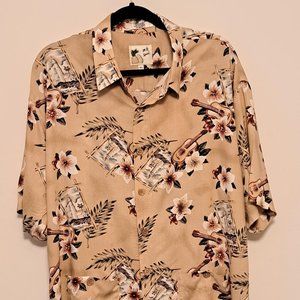 M.E. Sport Vintage Brown Floral Hawaiian Short Sleeve Men's Shirt - Size XL
